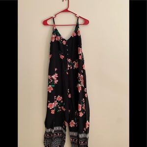 Black floral pants romper.  Size L